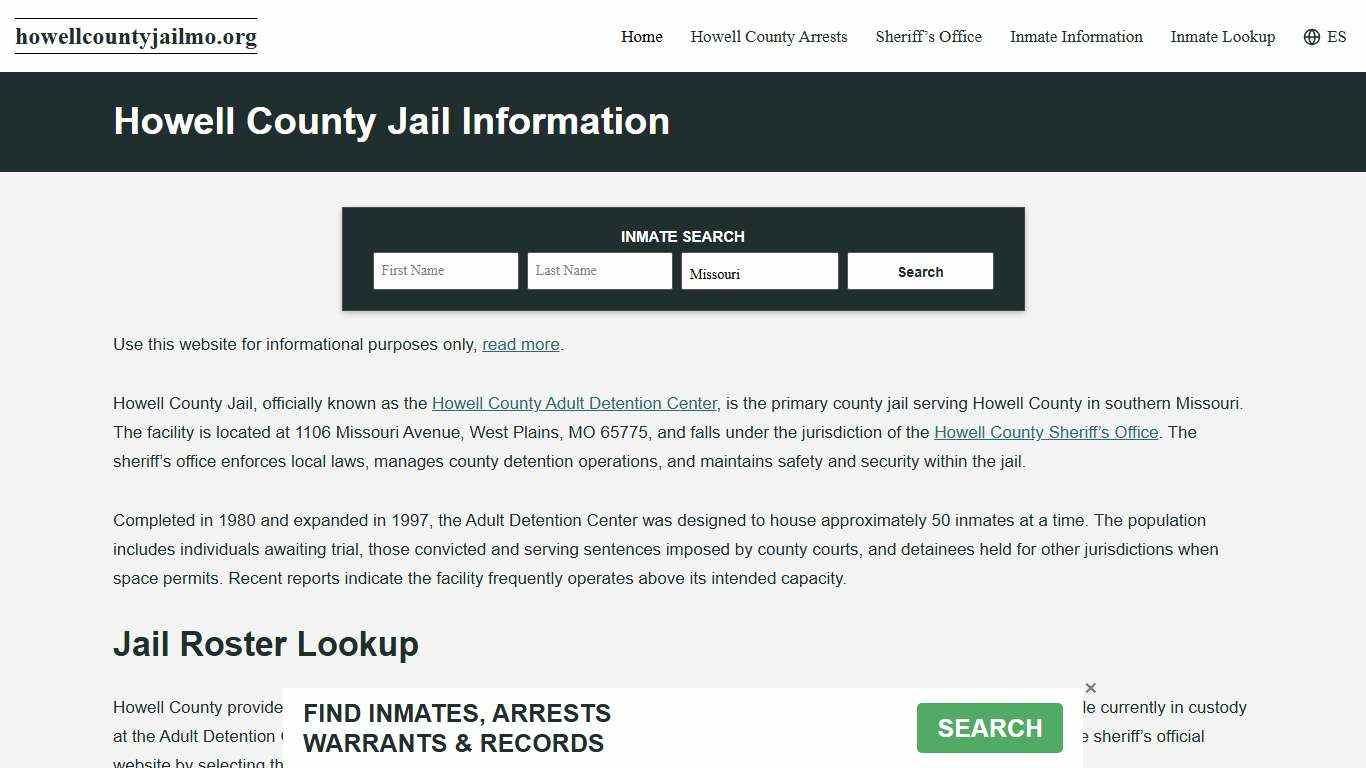 Howell County, MO Jail Roster, Inmate Info