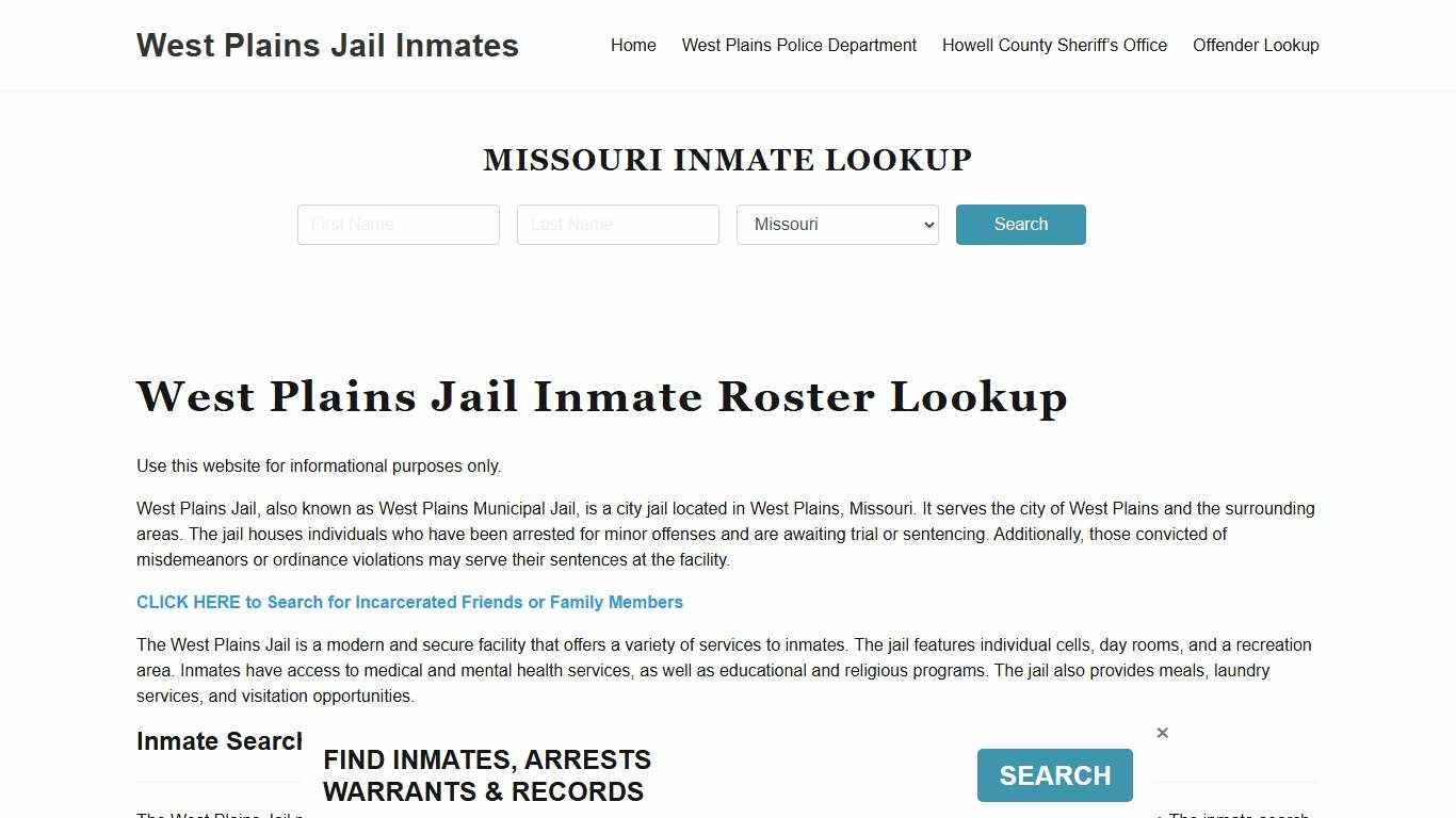 West Plains Jail Inmate Roster, Howell County, MO, Offender Search