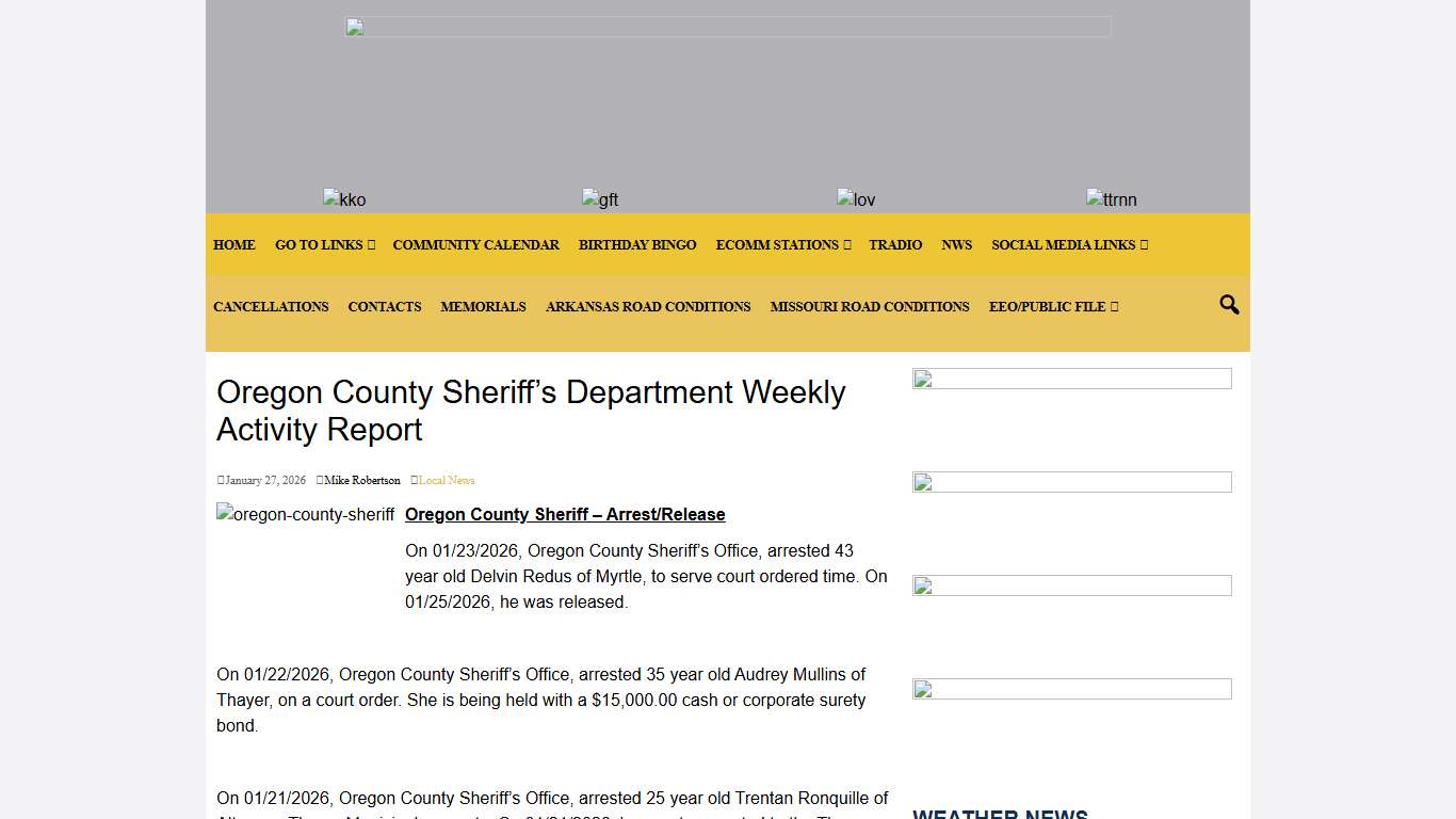 Oregon County Sheriff's Department Weekly Activity Report E Communications